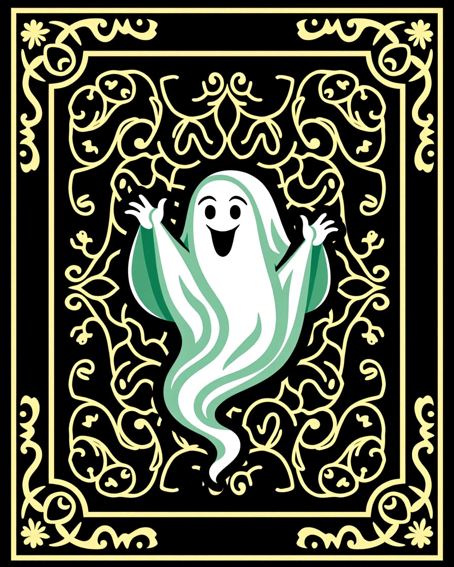 Whimsical Ghost Floral Frame Rug