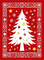 Red White Christmas Tree Ornaments Snowflakes Rug