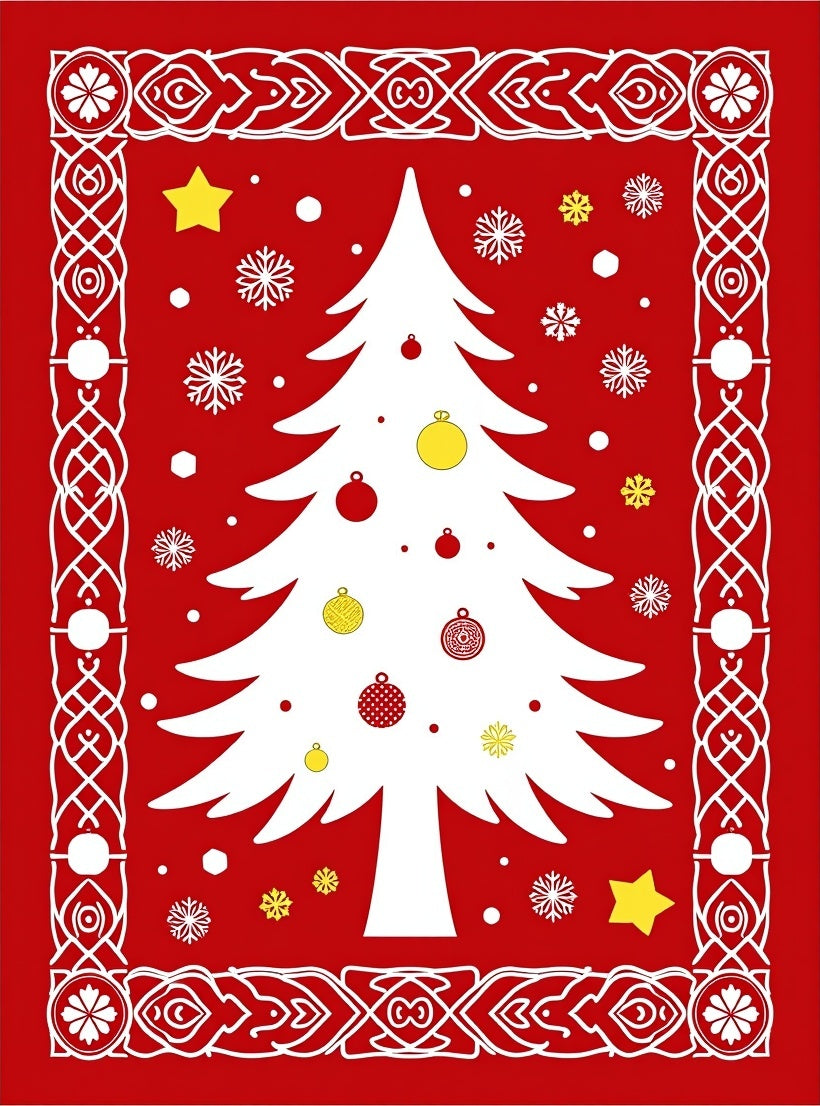 Red White Christmas Tree Ornaments Snowflakes Rug