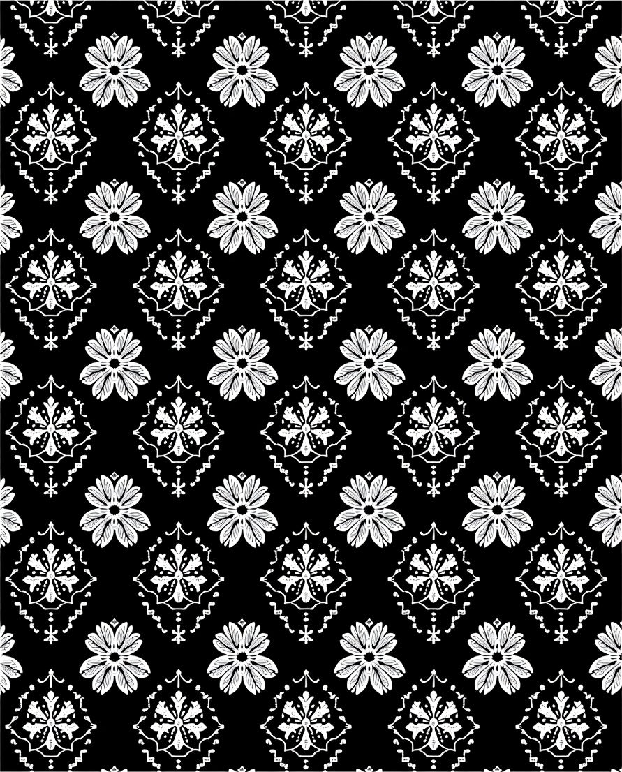 Black White Floral Damask Medallion Rug