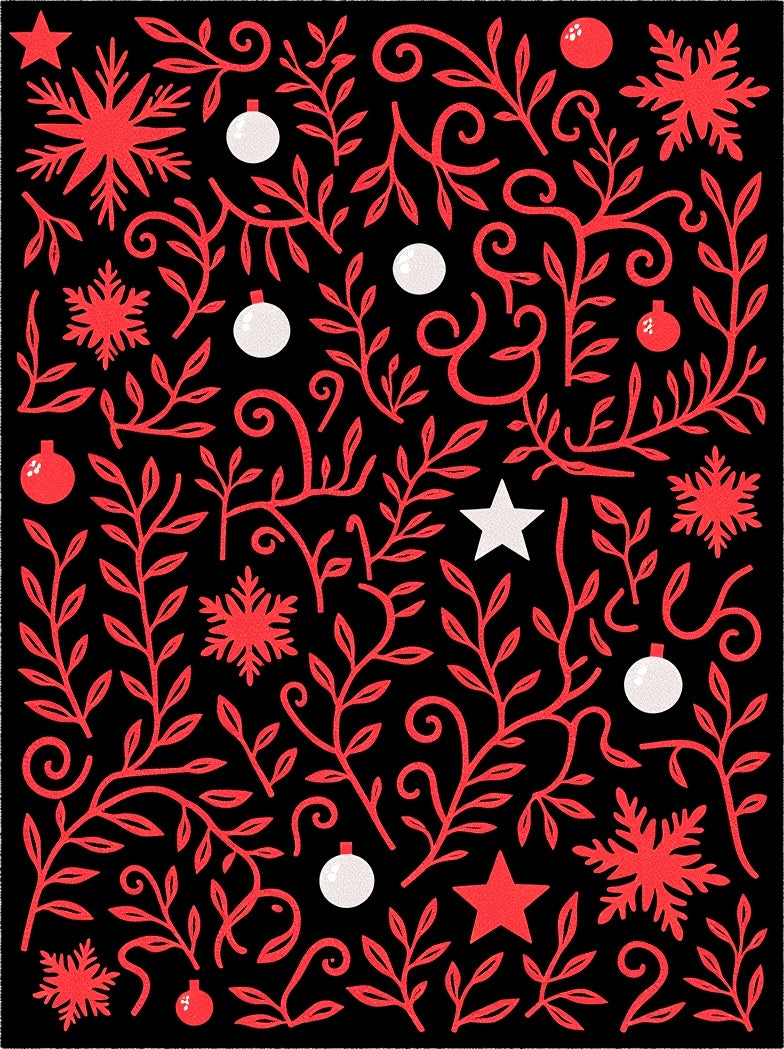 Red Black Holiday Vine Star Snowflake Rug