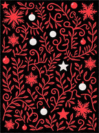 Red Black Holiday Vine Star Snowflake Rug