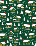 Green Snowy House Christmas Trees Rug