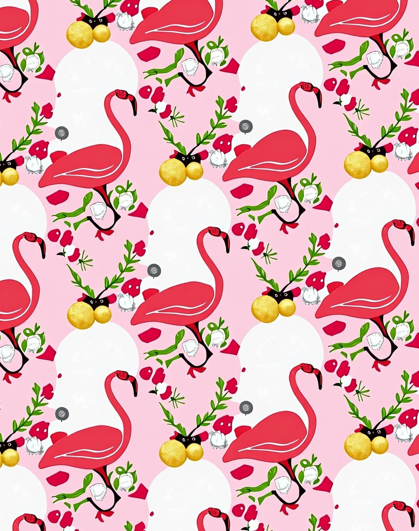 Whimsical Pink Flamingo Floral Garden Rug