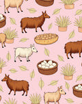 Pink Farm Animals Garden Collection Rug