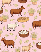 Pink Farm Animals Garden Collection Rug