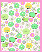 Whimsical Green Creatures Pink Circles Rug