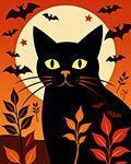 Black Cat Halloween Moon Bats Rug