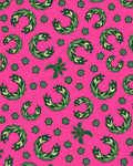 Vibrant Pink Green Leafy Wreath Rug