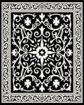 Black and White Floral Scrollwork Square Rug