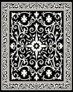 Black and White Floral Scrollwork Square Rug