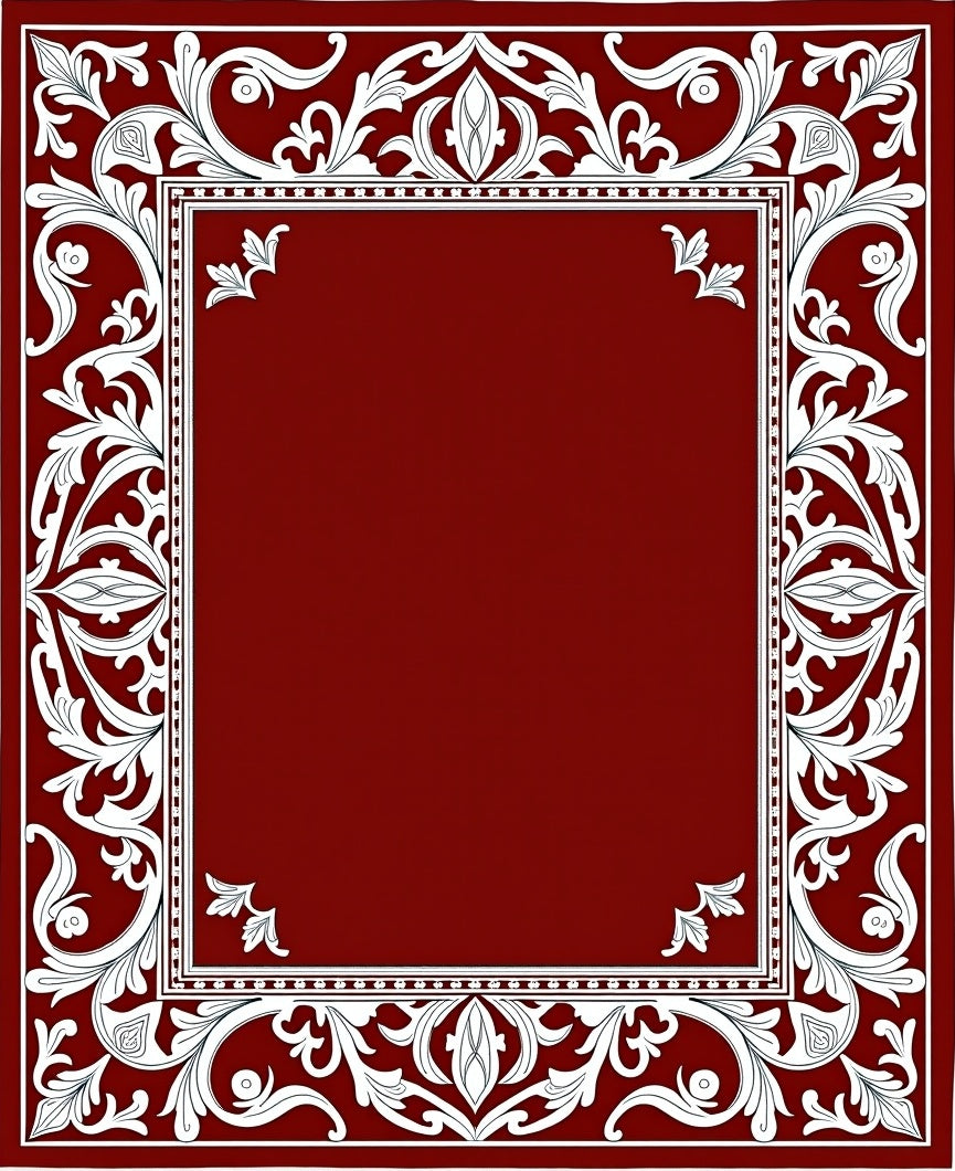 Crimson White Floral Border Rug