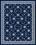 Deep Blue White Floral Medallion Border Rug
