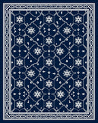 Deep Blue White Floral Medallion Border Rug