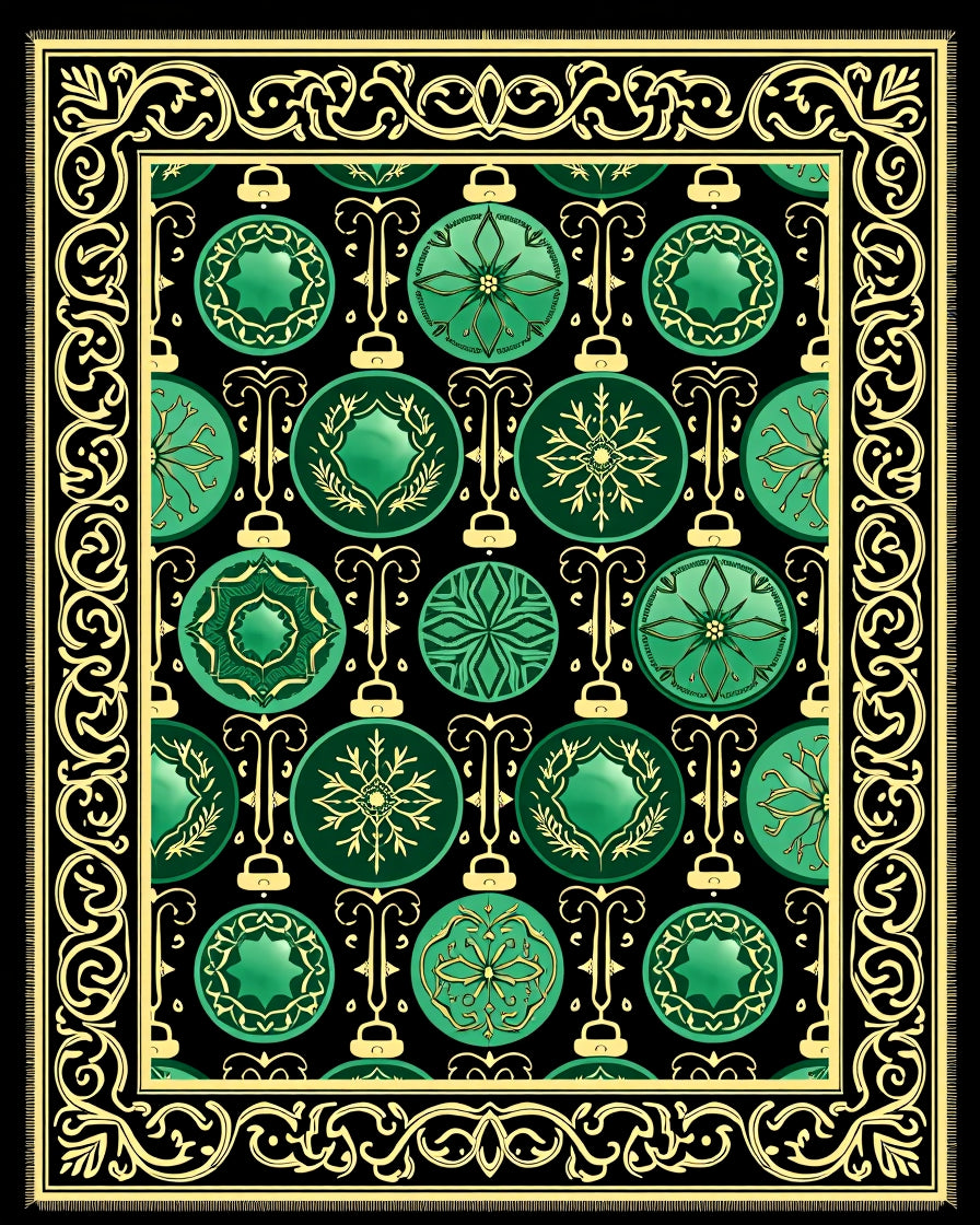 Emerald Green Ornamental Bauble Border Rug