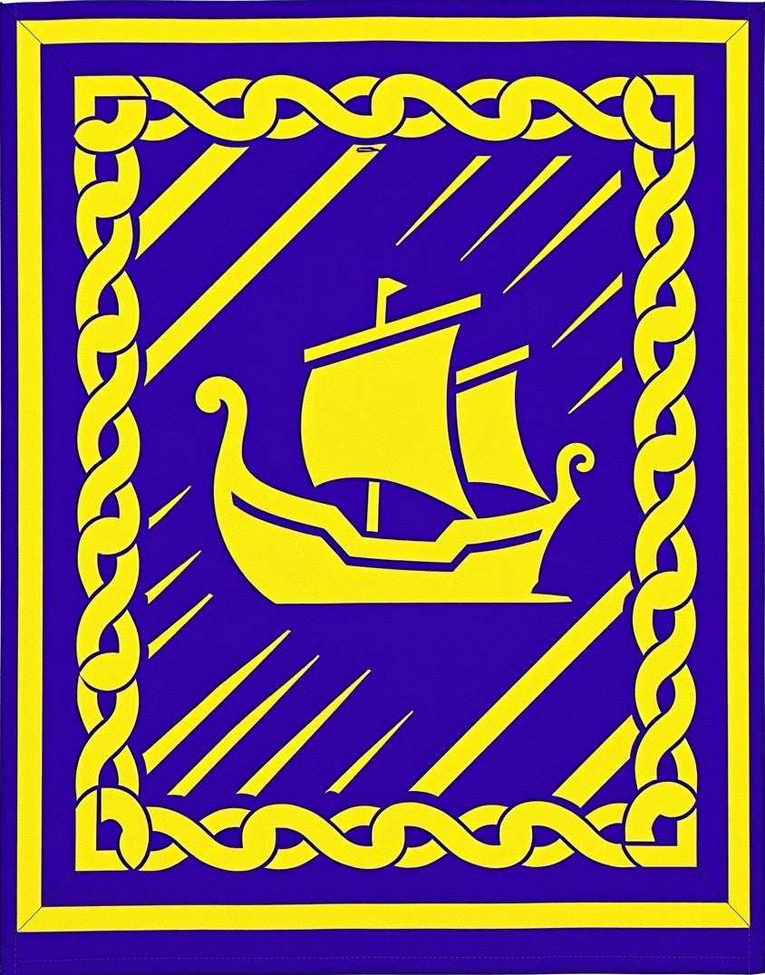 Vibrant Yellow Ship Blue Celtic Border Rug