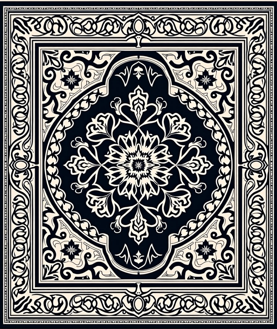 Classic Black Ivory Arabesque Medallion Rug