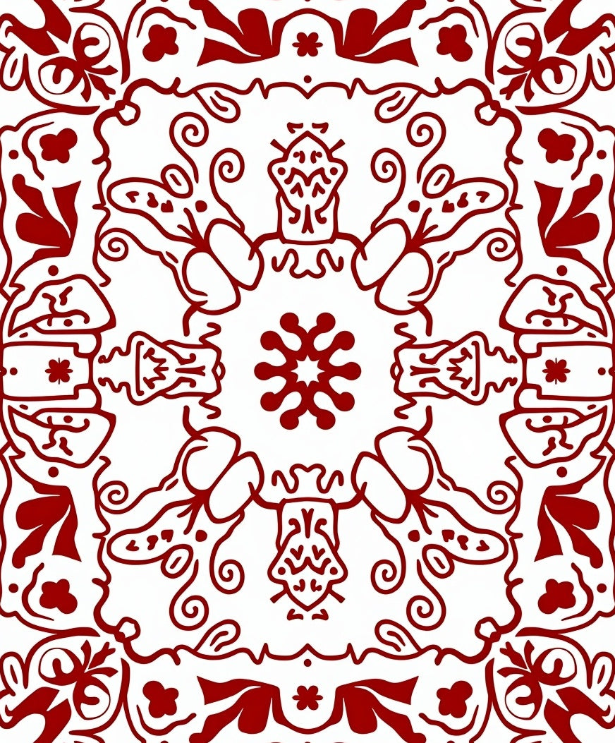 Crimson Floral Medallion Scroll Rug