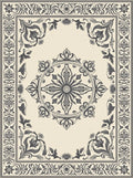 Ornate Beige Floral Centerpiece Border Rug