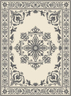 Ornate Beige Floral Centerpiece Border Rug