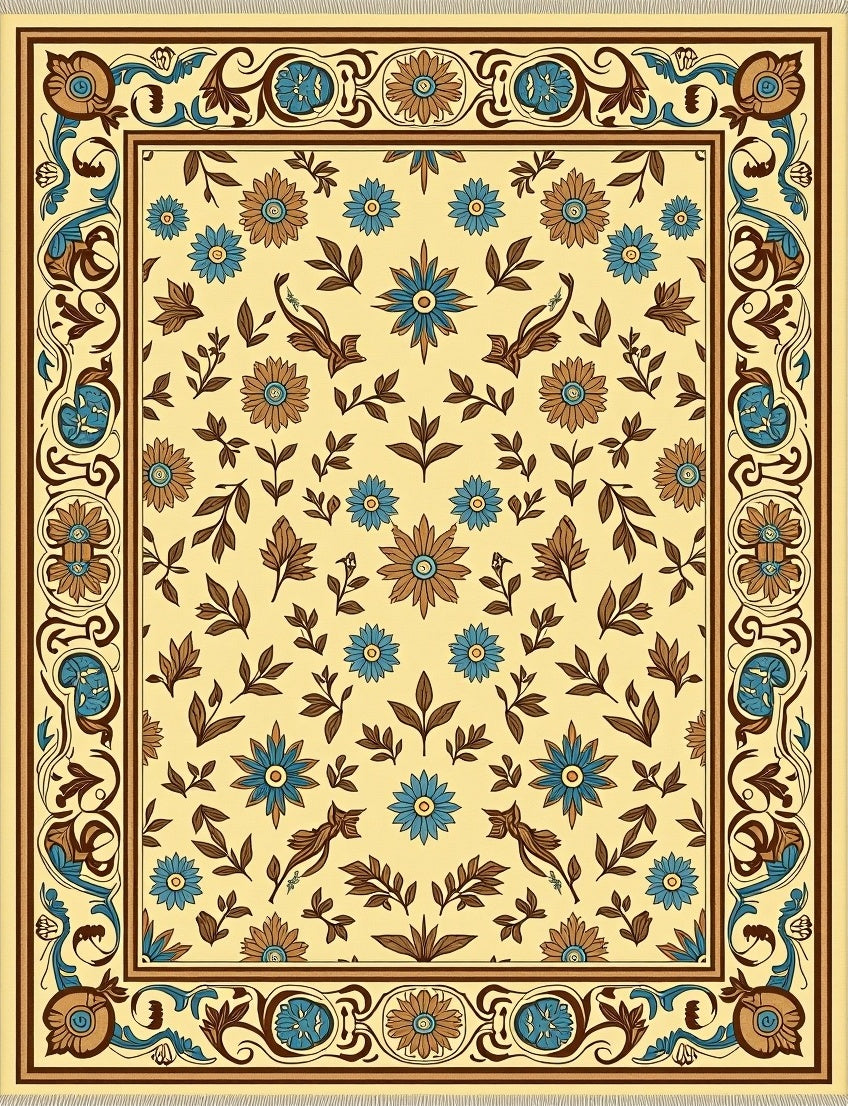 Yellow Floral Medallion Border Rug