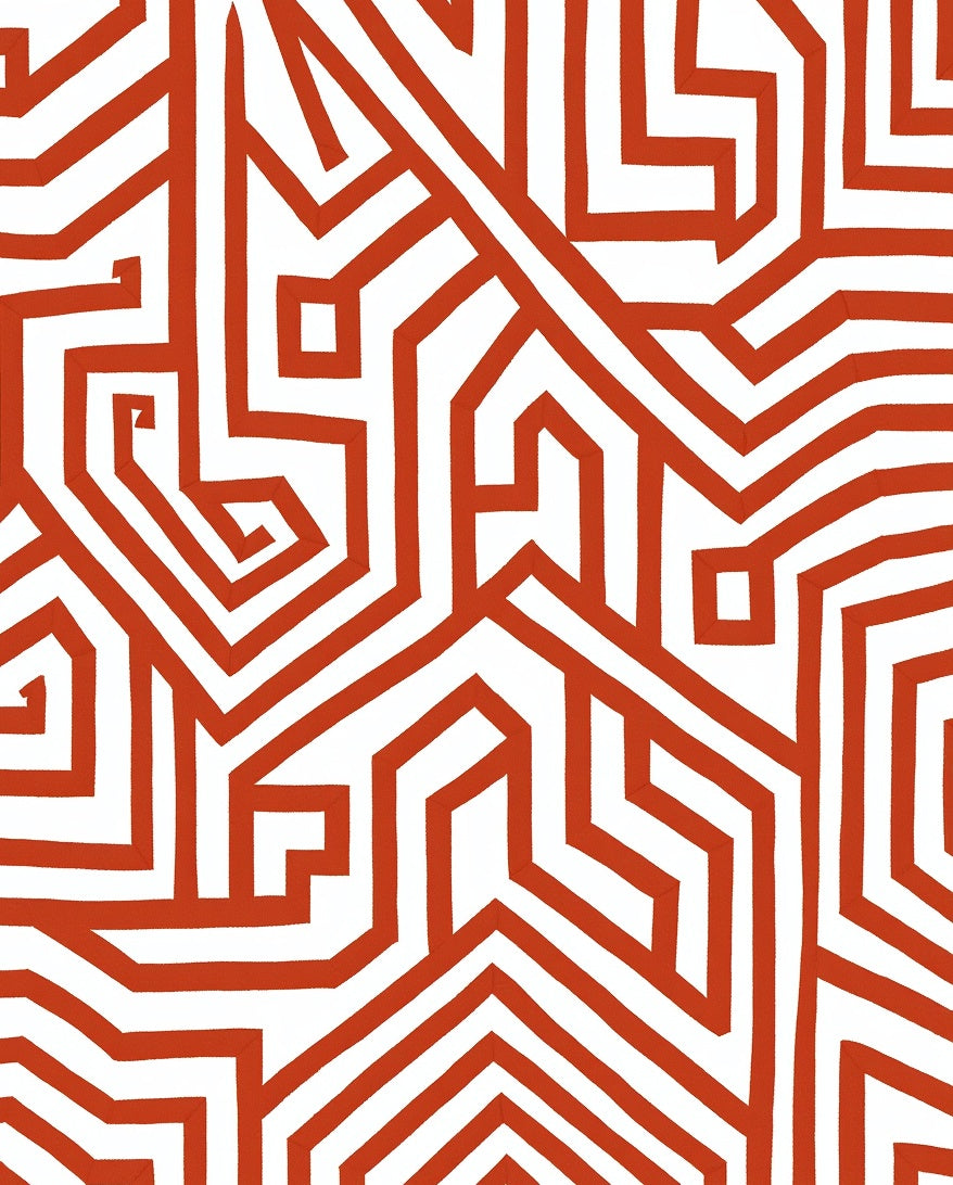Bold Terracotta Geometric Maze Rug