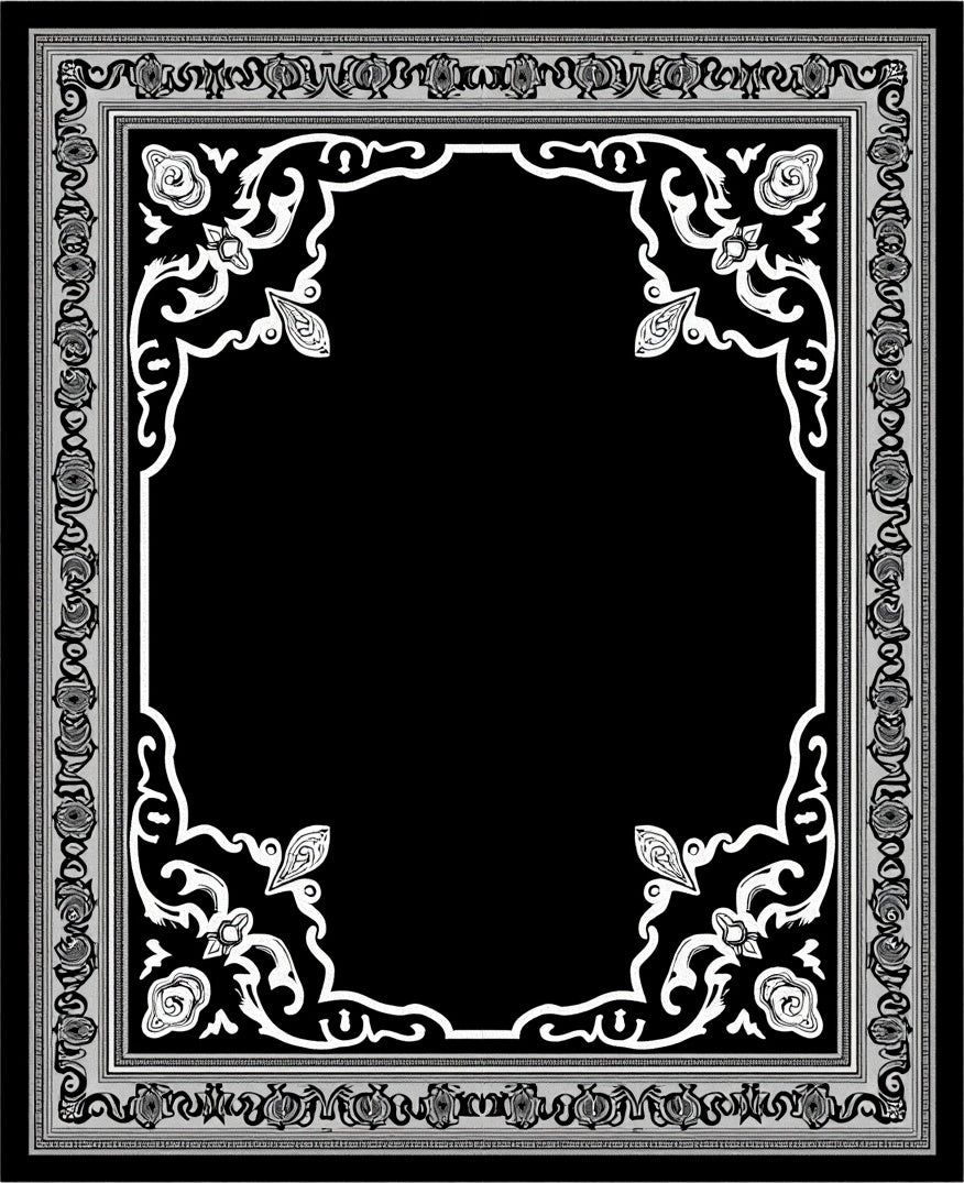 Ornate Black Floral Medallion Border Rug