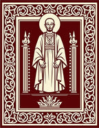 Crimson Sacred Figure Ornate Border Rug