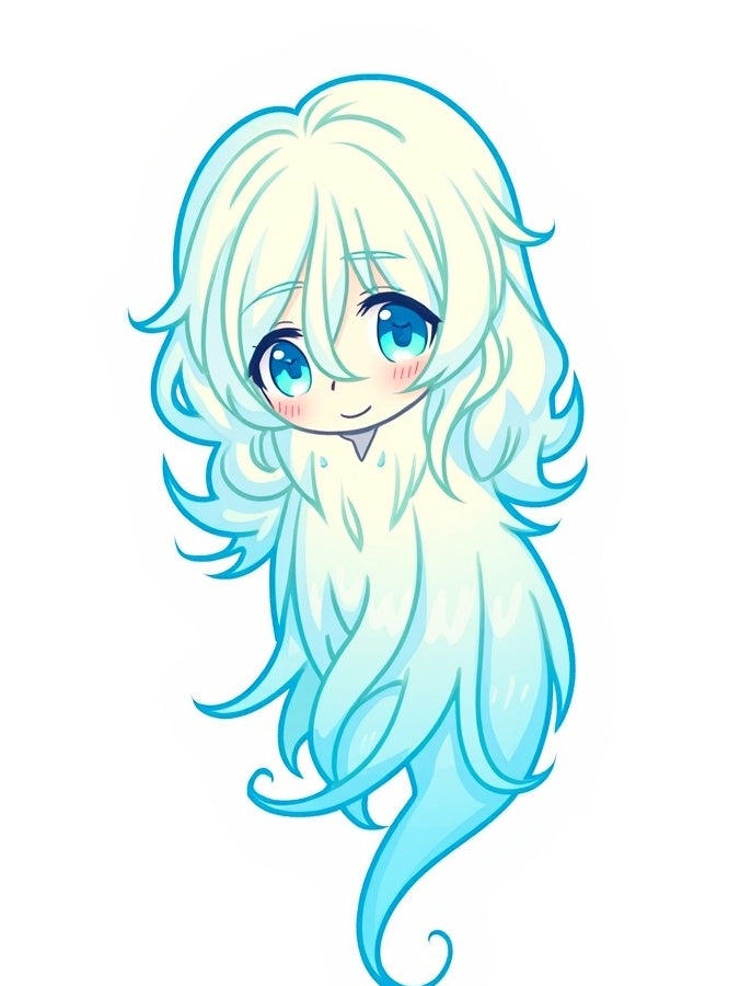 Kawaii Pale Blue Ghost Character Rug