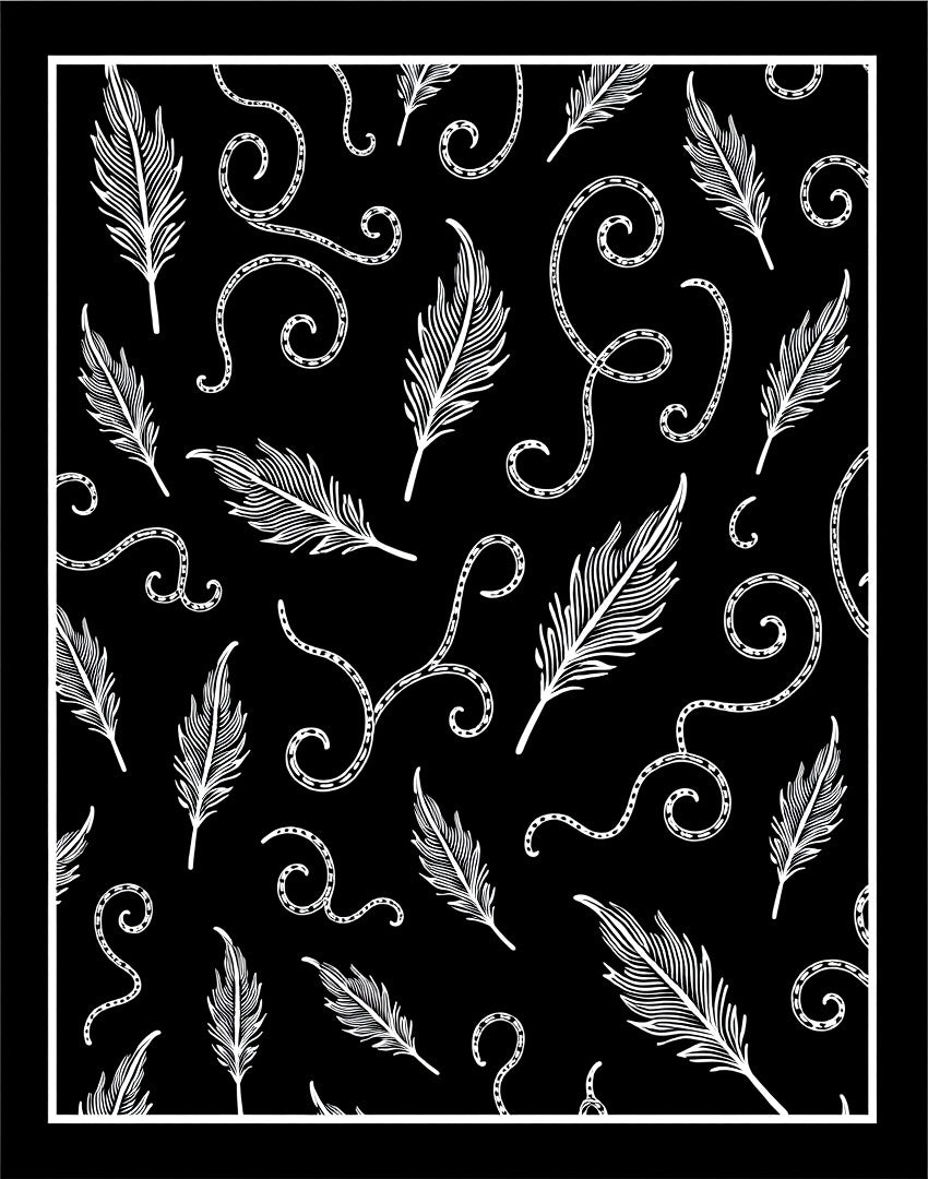 Black White Feather Swirls Collage Rug