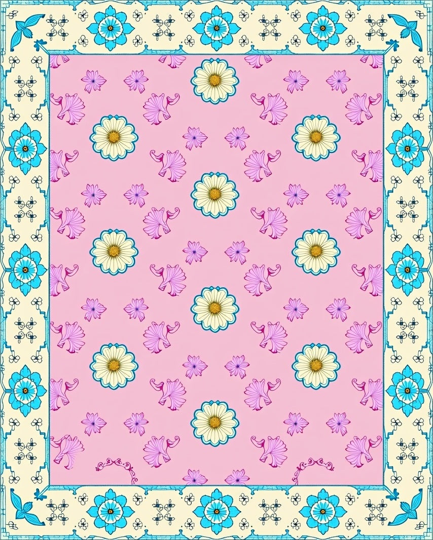 Pink Floral Garden Border Rug