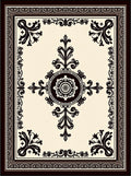 Ornate Cream Dark Brown Medallion Border Rug