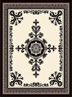 Ornate Cream Dark Brown Medallion Border Rug