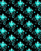 Aquatic Teal Bioluminescent Floral Swirls Rug