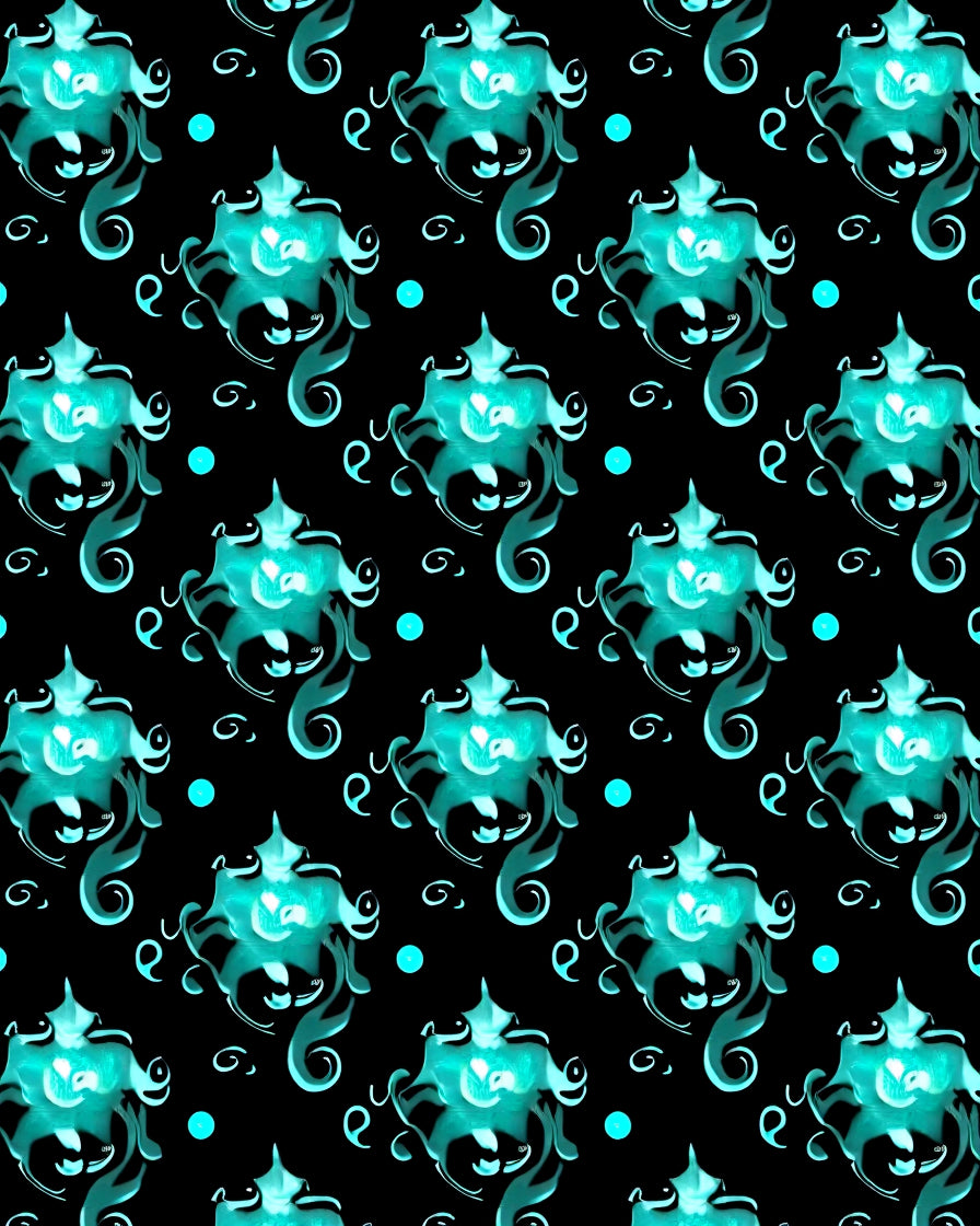 Aquatic Teal Bioluminescent Floral Swirls Rug