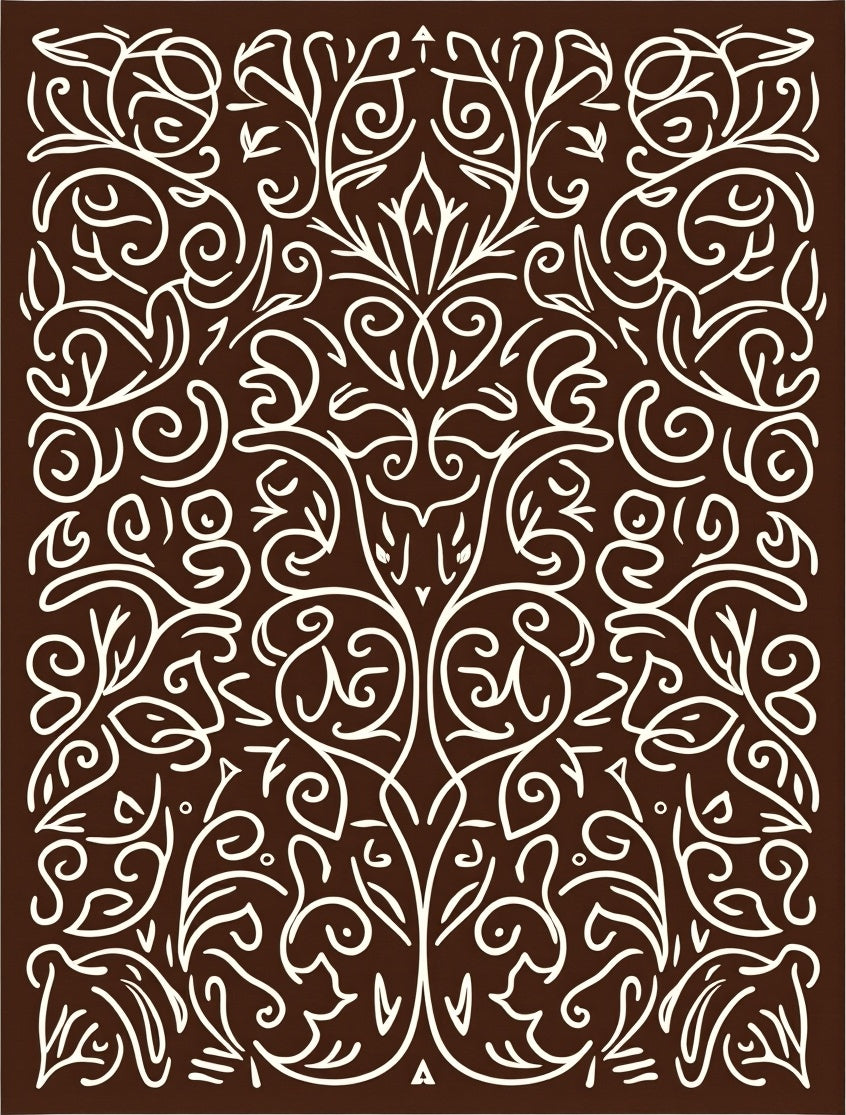 Chocolate cream ornate vine scrollwork Rug