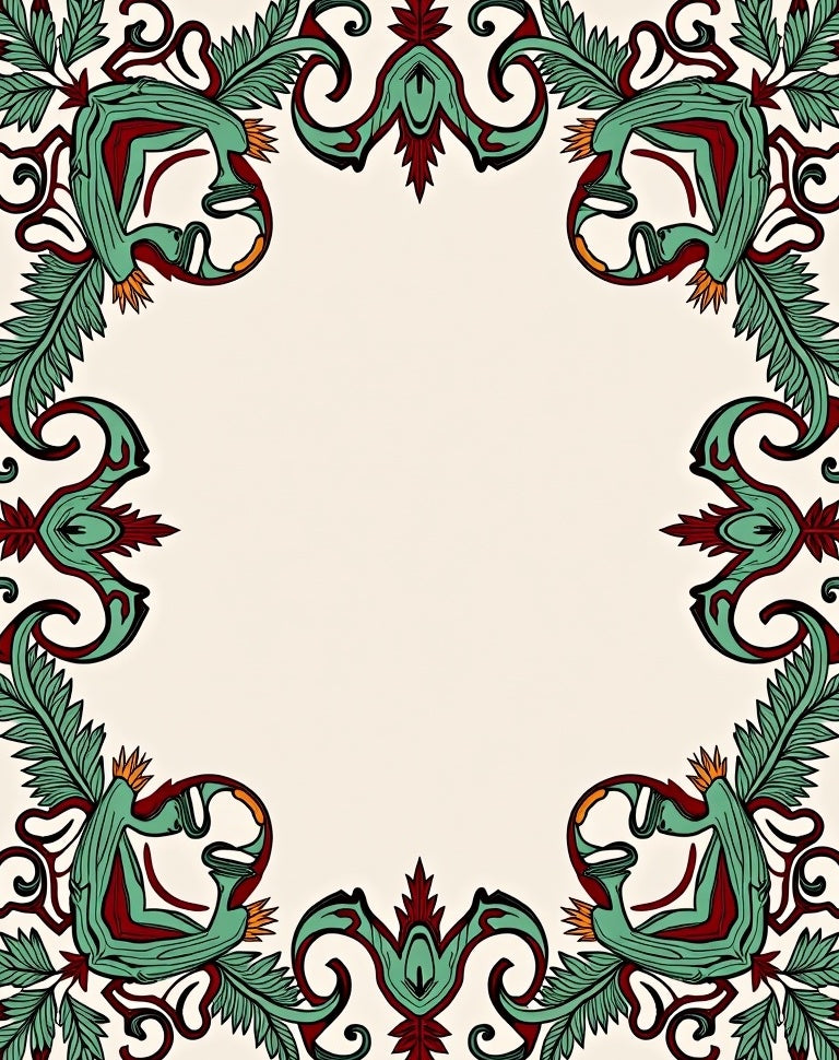 Emerald Red Baroque Floral Frame Rug