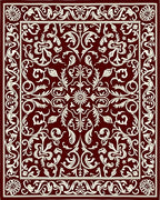 Deep Red Floral Scrollwork Rug