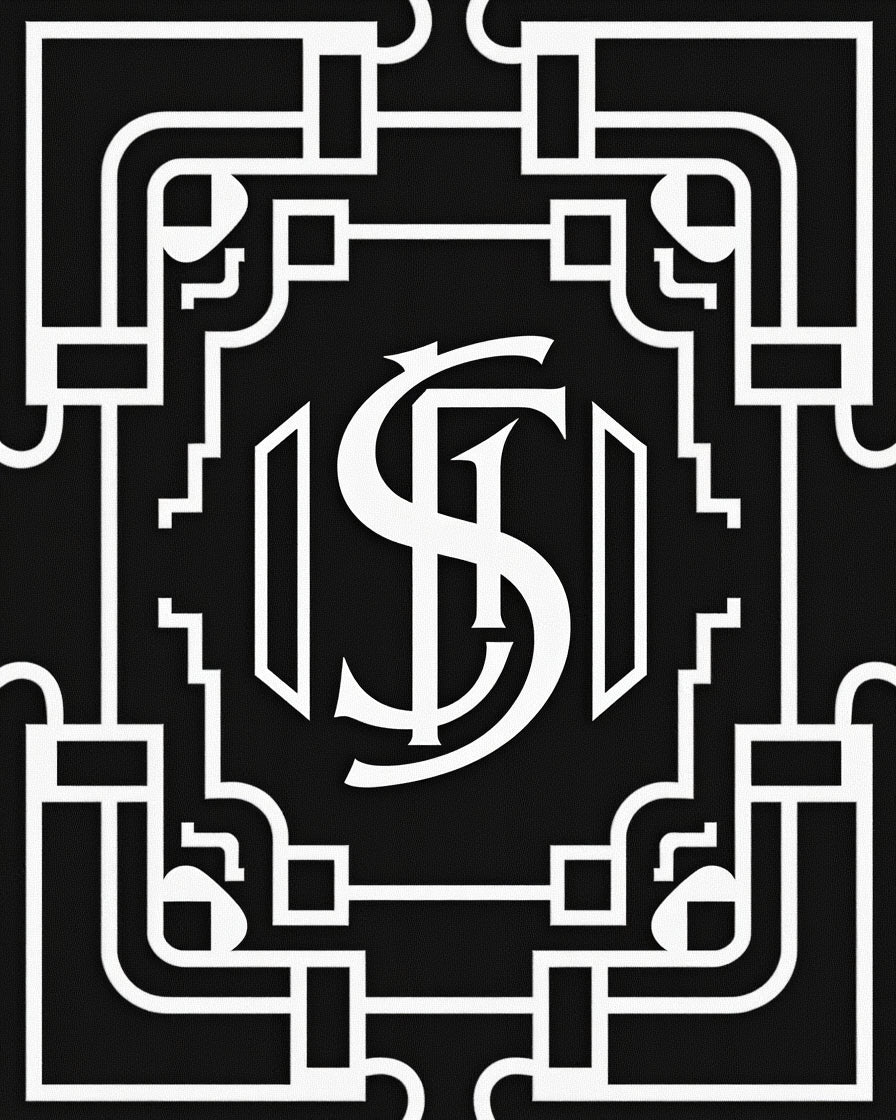 Black White Geometric Monogram Frame Rug