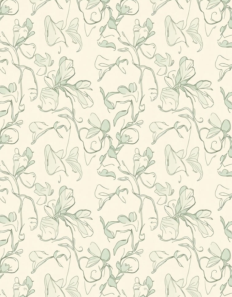 Soft Green Floral Line Art Rug