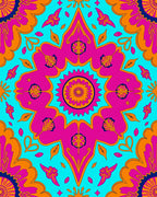 Vibrant Teal Pink Orange Ethnic Mandala Rug