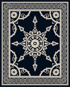 Classic Navy Cream Medallion Border Rug