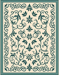 Cream Teal Floral Scroll Border Rug