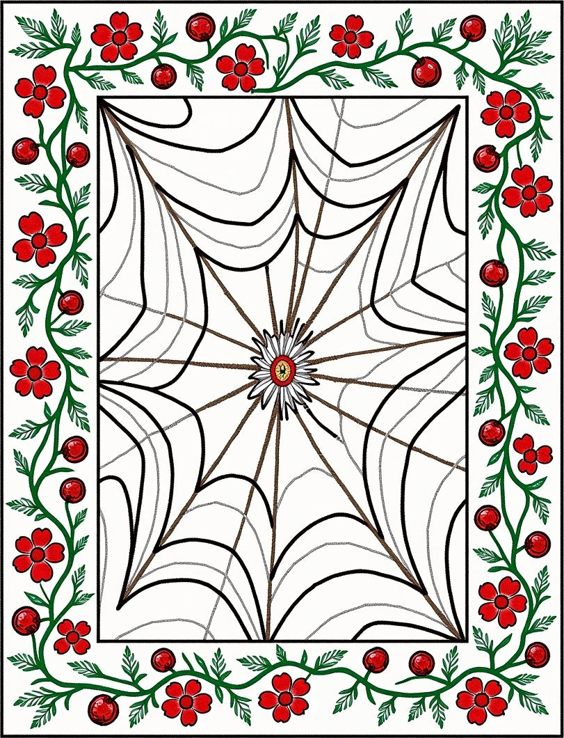 Red Floral Vine Spiderweb Rug