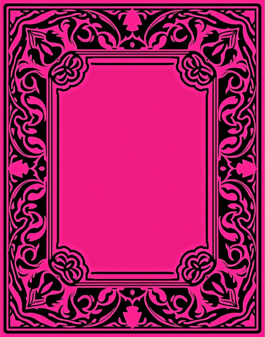 Hot Pink Black Elegant Floral Frame Rug