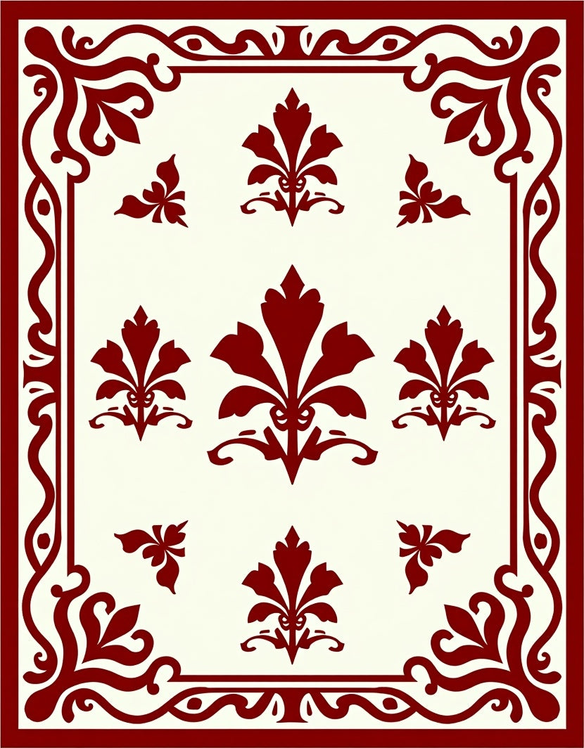 Crimson Floral Border With Accents Rug