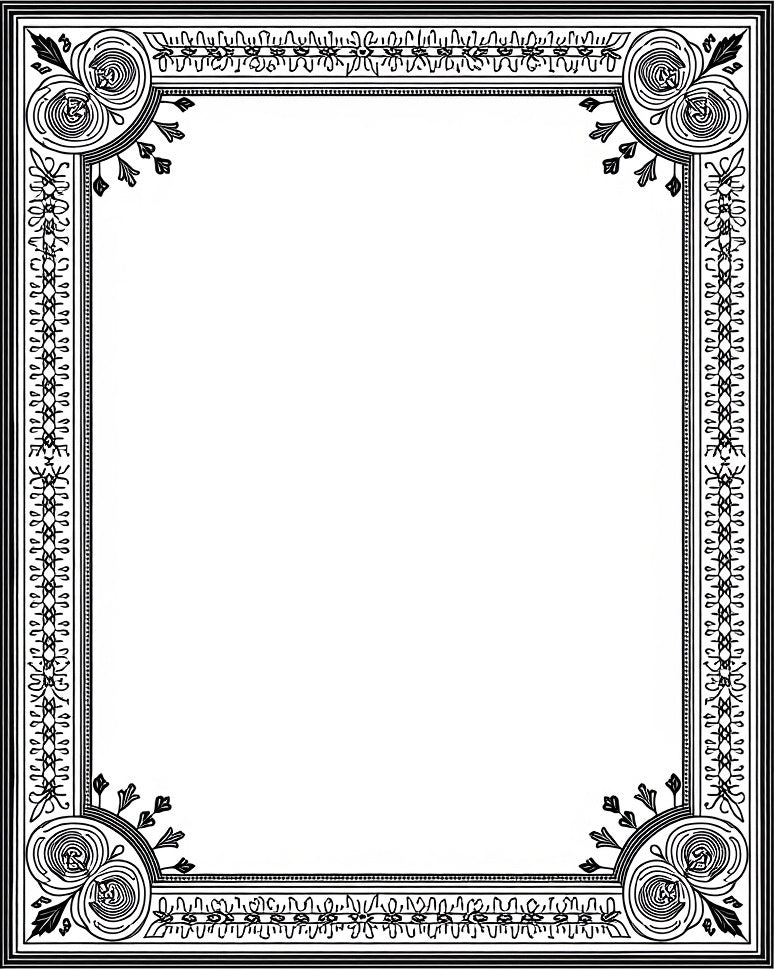 Victorian Black White Scroll Border Rug