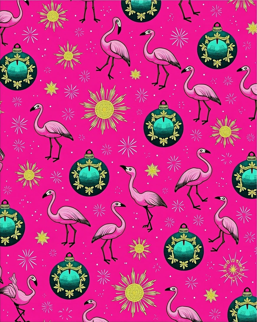 Pink Flamingo Christmas Ornaments Sunburst Rug