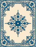 Elegant Teal Floral Medallion Frame Rug