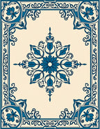 Elegant Teal Floral Medallion Frame Rug